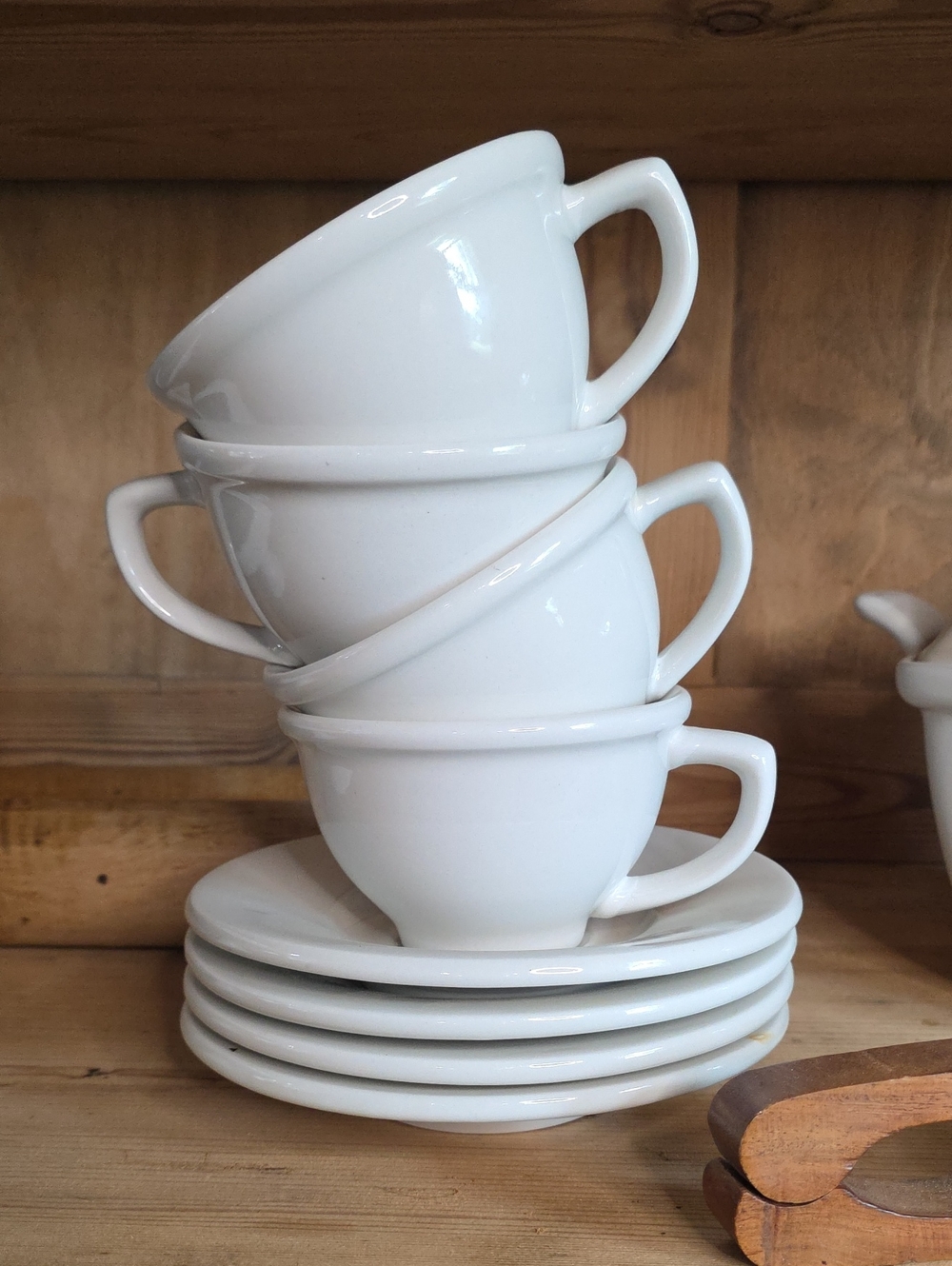 POTTERY BARN Great White Collection ~Cream Porcelain Mugs/Bowls and Saucers Set